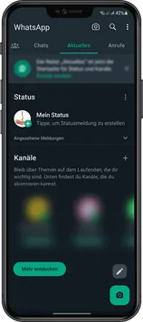Handy mit dem WhatsApp-Status des Therapiezentrums Barop und freien Terminen